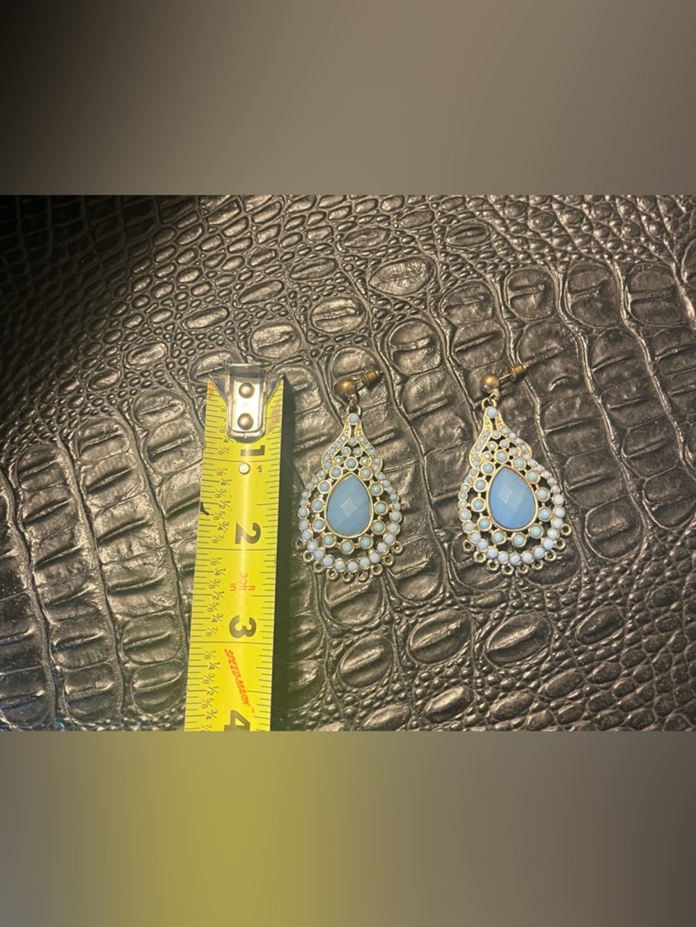 NWOT Ladies Fashion Teardrop Earrings with Light Blue Gemstones - Picture 4 of 8